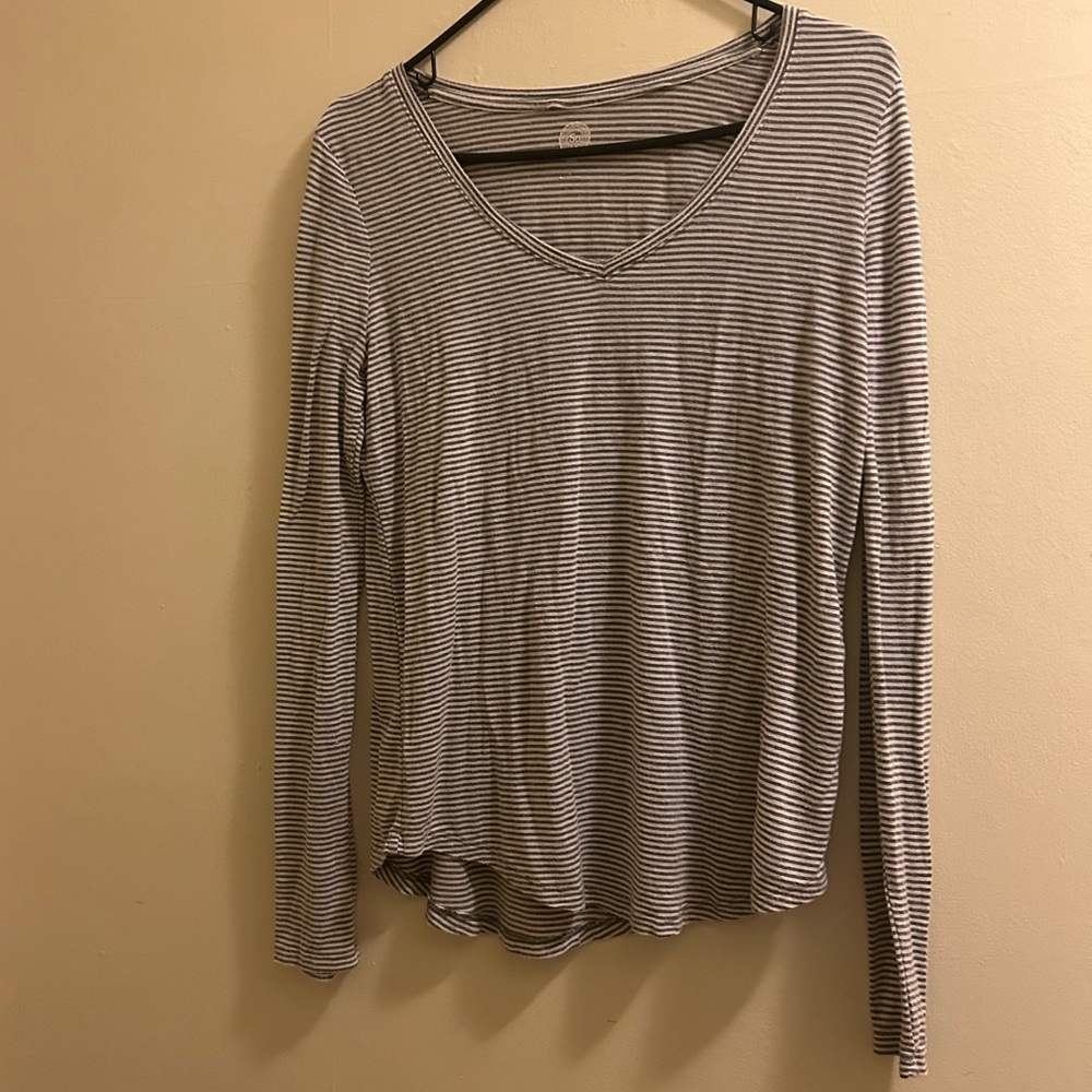 SO Gray Striped V-Neck Long Sleeve Tee